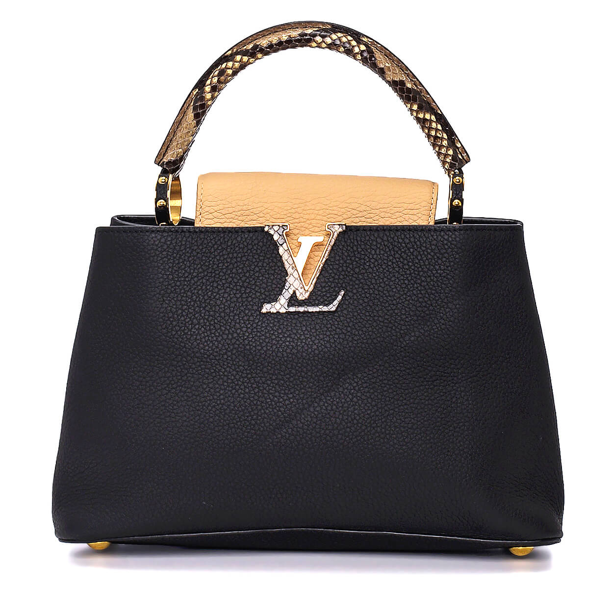 Louis Vuitton - Black & Beige Taurillon Leather Exotic Leather Handle Capucines Bag